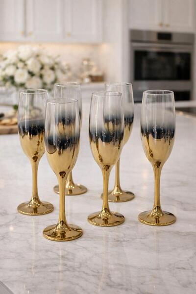LeylArt TİTANYUM GOLD MİSKET KADEH 6LI, KADEH BARDAK,