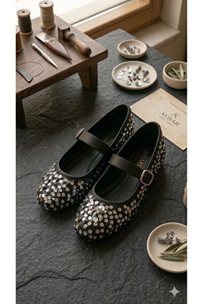 Aybar Pullu Simli Mary jane Tokalı Kadın Şık Günlük Babet