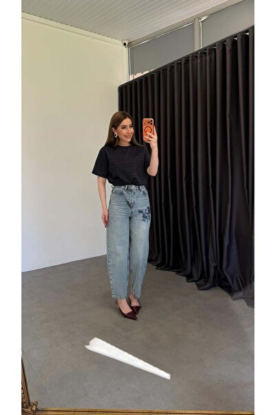 elif teke Rose Embroidered Jean Blue