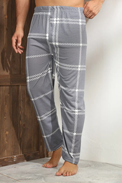 Serena Men's dark gray pajama pants with white checks - loose fit