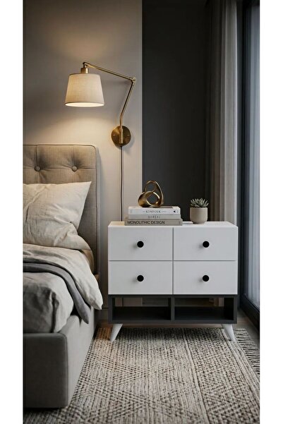 Projemob Miramob 4 Çekmeceli ve 2 Bölmeli Modern Başucu Sehpası Geniş Komodin...