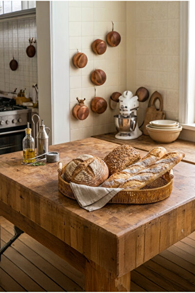 Ela&Elis Valera Rattan Decorative Basket Presentation Serving Tray Wooden Str...