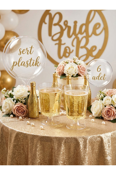 Smart 6'lı Şeffaf Sert Plastik Kokteyl/Şarap Bardağı - Düğün, Bride to be, Do...