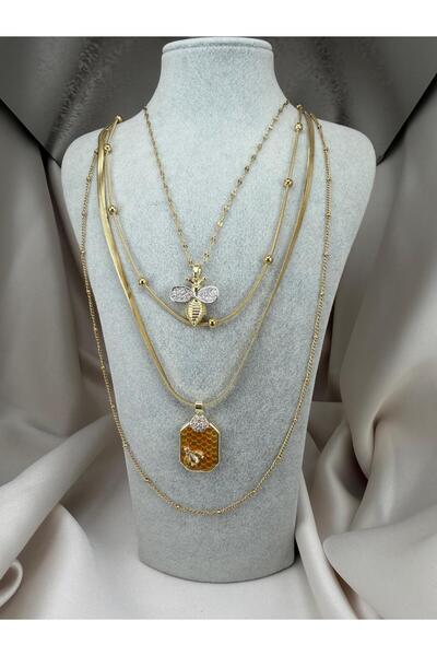 ZS Aksesuar Multi-Layered Gold Women's Necklace with Bee Figure and Honeycomb...