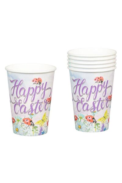OEM "Happy Easter" Ladybugs Flowers Party Cardboard Cups 270ml - 6pcs
