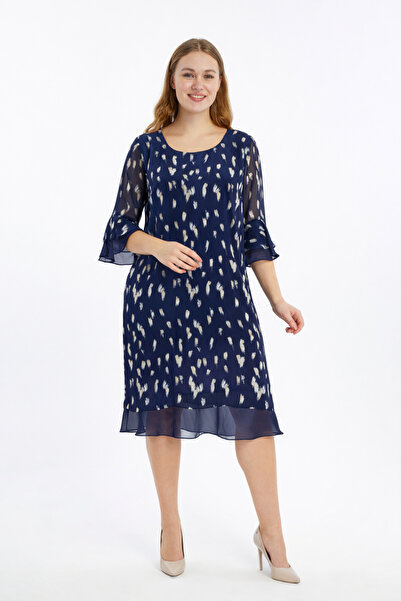 Veger ÖZEL DESENLİ BÜYÜK BEDEN ŞİFON ELBİSE