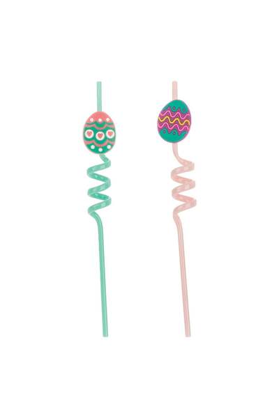 OEM Twisted Plastic Straws with Colored Eggs Pink Mint Green Ø6x270mm - 2pcs