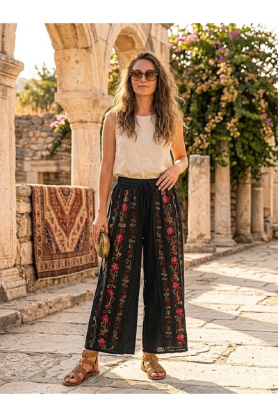 AYASOFYA OTANTIK Pantaloni shalwar pentru femei, cu broderie etnică indiană, ...