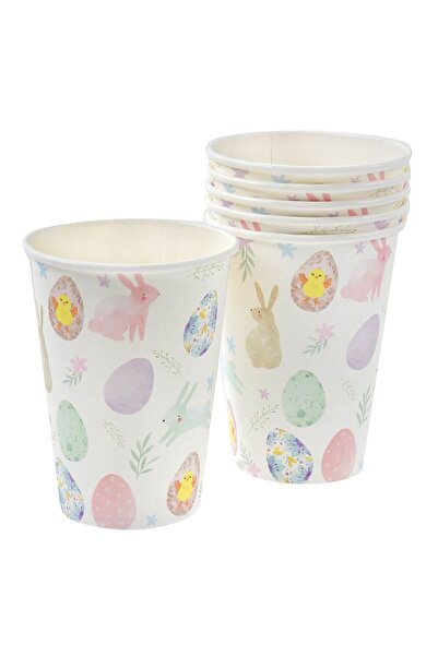 OEM White Easter Cardboard Cups Bunnies Eggs 270ml - 6pcs