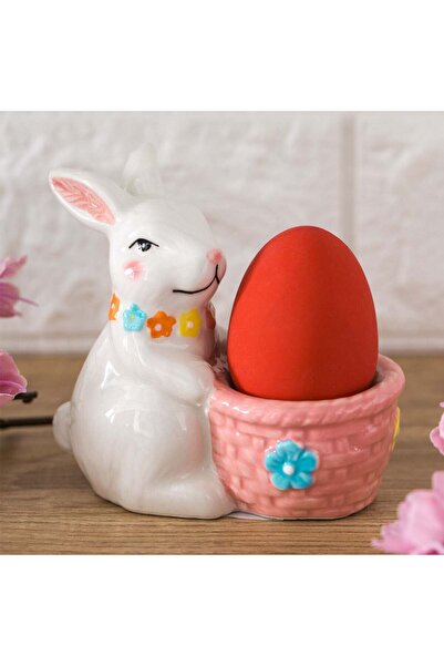 OEM Ceramic Bunny Holder with Basket for 1 Easter Egg 10x5x10cm