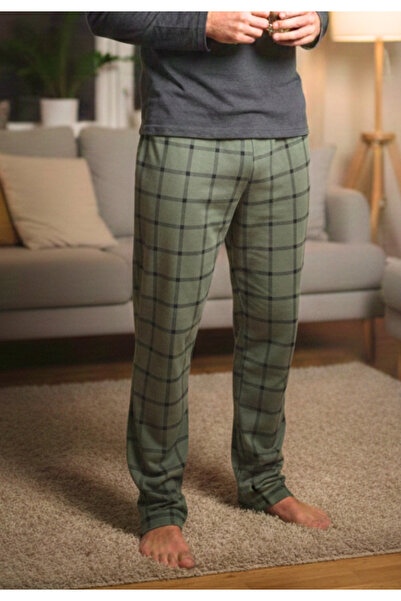 Serena Men's dark green pajama pants with black checks, loose fit