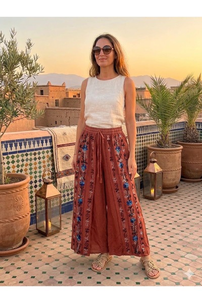 AYASOFYA OTANTIK Pantaloni shalwar pentru femei, cu broderie etnică indiană, ...