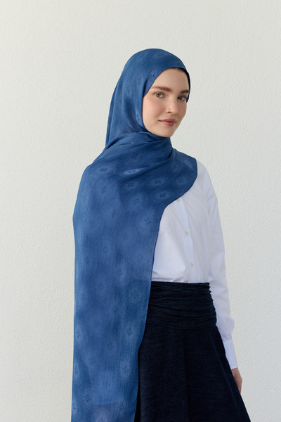 FENZA SCARF شال لونا ستار بنمط قماش جاكار - أزرق نيلي