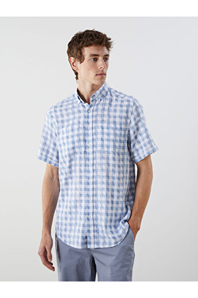 LC Waikiki Regular Fit Short Sleeve Plaid Dobby Men's Shirt