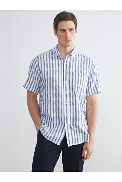 LC Waikiki Regular Fit Short Sleeve Striped Poplin Men's Shirt