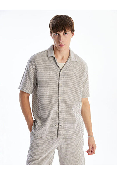 LC Waikiki Comfortable Fit Resort Collar Short Sleeve Gabardine Men's Shirt