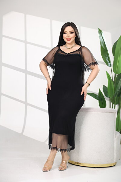 BONİTA FASHİON Tulle Sleeve Midi Stylish and Elegant Tulle Detail Lace Women'...