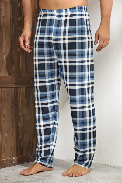Serena Men's dark blue pajama pants with black and white checks - loose fit -...