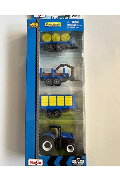 mavi su dünyası Mini Work Özel Üretim Mavi İş Makinaları Metal Traktör Seti 4...