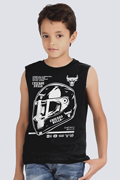 ROCKANDROLL تي شيرت شيكاغو ريسينج للأولاد باللون الأسود بأكمام مقطوعة
