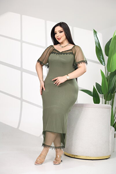 BONİTA FASHİON Tulle Sleeve Midi Stylish and Elegant Tulle Detail Lace Women'...