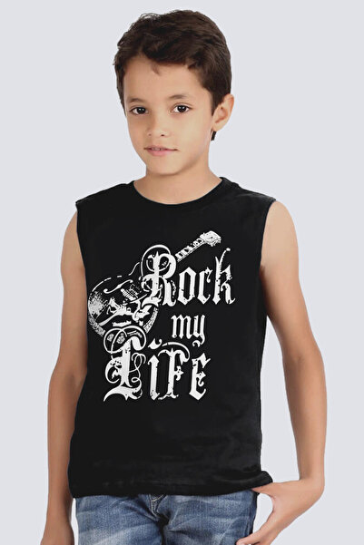 ROCKANDROLL Hayatım Rock Black cu mâneci decupate pentru băieți tricou