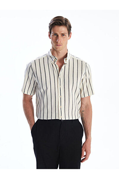 LC Waikiki Regular Fit Short Sleeve Striped Linen Look Men's Shirt