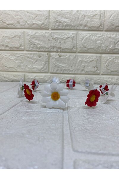 sema aksesuar White Red Daisy Flower Hair Hoop Accessory - Floral Hairpin Cro...