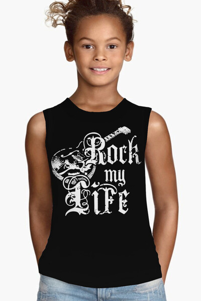 ROCKANDROLL Hayatım Rock Black cu mâneci decupate pentru fete tricou