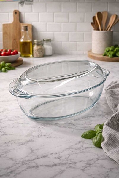 Borcam 1 Piece Oval Glass Lid 2250 Cc Pot