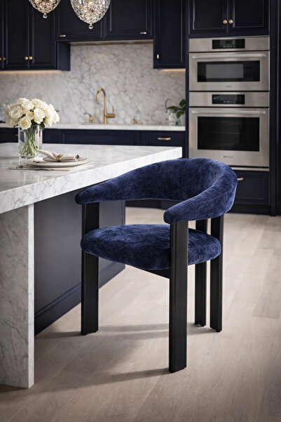 MARIA HOMES كرسي بذراعين أزرق اللون بأرجل خشبية سوداء، 79 × 49 × 48 سم