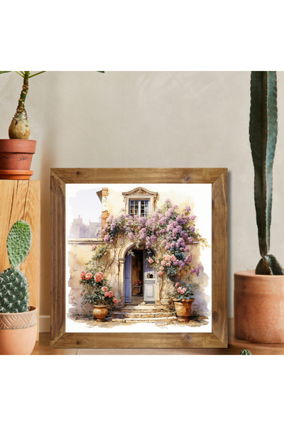 Tuba Decor Wooden Framed Square Painting Covered with Flowers