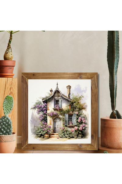 Tuba Decor Wooden Framed Square Painting Covered with Flowers