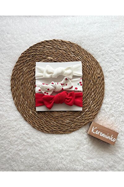 Kereminko Bebek Baby Girl and Child Cherry Patterned Bow Hair Bandana Set of 3