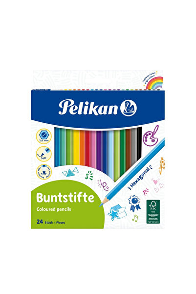 Pelikan Creioane colorate hexagonale – Set 24 culori vibrante, subtiri, din l...