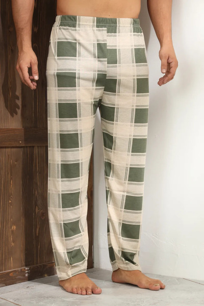 Serena Men's beige pajama pants with green checks - loose fit