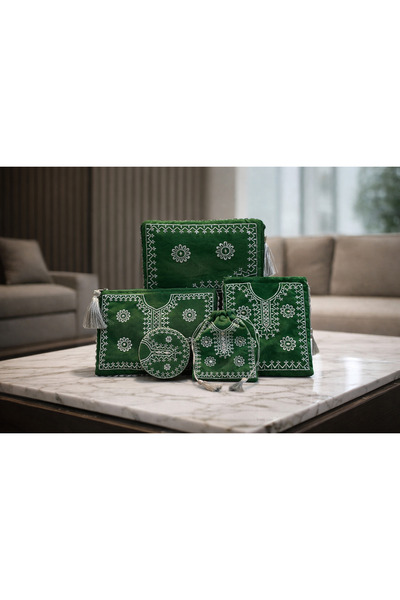 Generic (Unbranded) طقم منظمات وإكسسوارات تراثي فاخر (5 قطع) - قماش مطرز بالن...