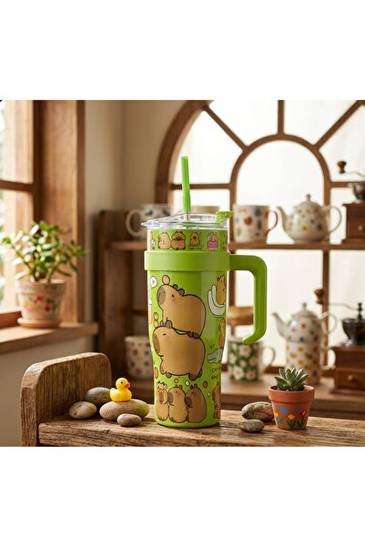 Mihristore Sevimli Kapibara Capybara Pipetli Termos & Suluk Capybara Desenli ...