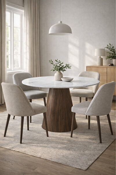 MARIA HOMES Round Marble Dining Table 120x120x75cm Modern Dining Table with B...