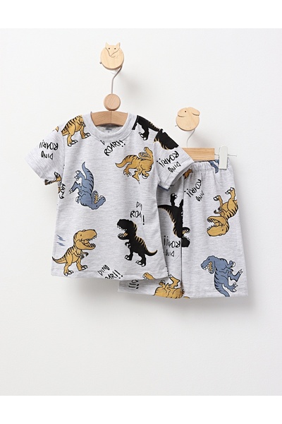 MiniKids Gray dino summer pajamas ROAR