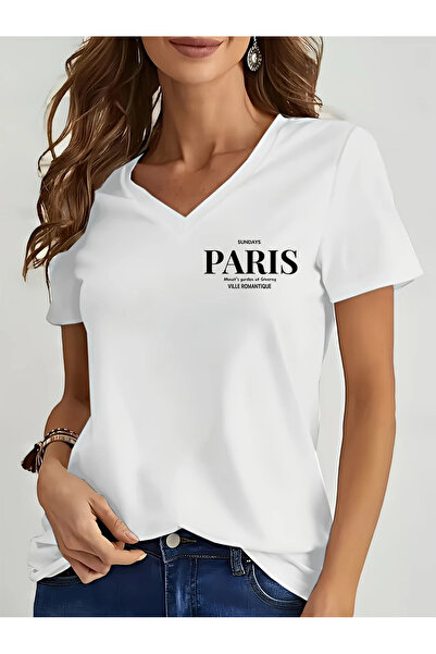 mercoledi Paris cu imprimeu pentru femei, cu decolteu în V, mâneci, croială n...