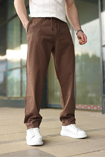 Butik Men's Linen Trousers - Comfortable Cut with Buttoned Zipper and Tie Detail