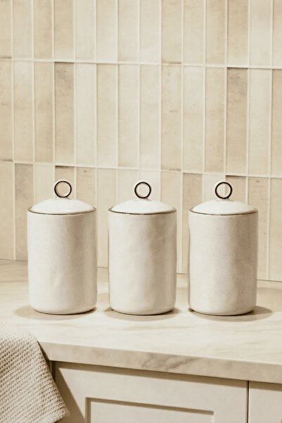 Perotti Nestore Big 3-Piece Bone Porcelain Vacuum Lid Storage Container Spice...