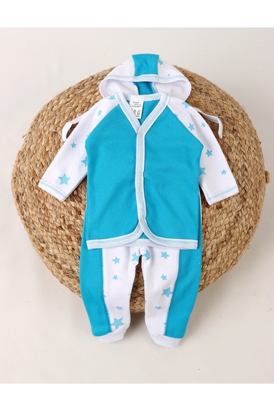 MiniKids Set 3 piese bebelusi, stelute turcoaz