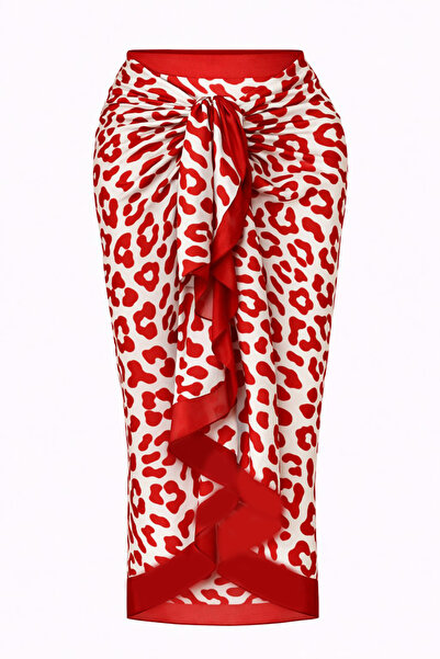 CUPSEA Red Leopard Printed Pareo Satin Non-See-Through Long 95X150