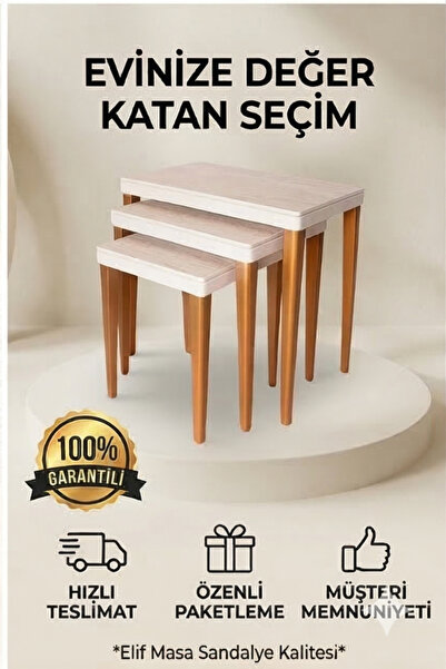 ELİF SANDALYE Elif Masa Sandalye Lüks 3'lü Zigon Sehpa Takımı Modern İç İçe G...