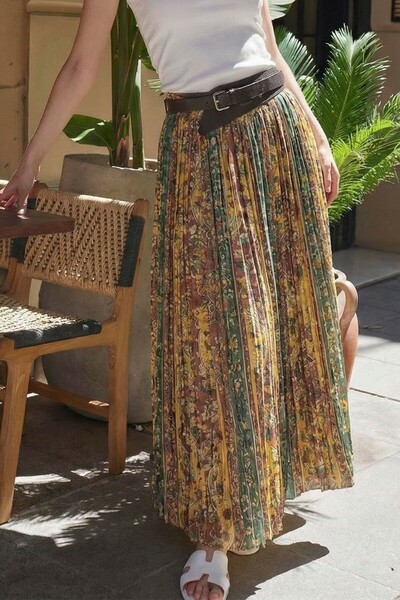 Suziş Elastic Waist Kem Belt Chiffon Skirt 3374