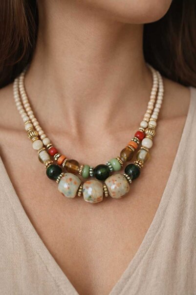 cleopatra takı aksesuar قلادة نسائية مصنوعة يدويًا من الحجر الطبيعي بتصميم عر...