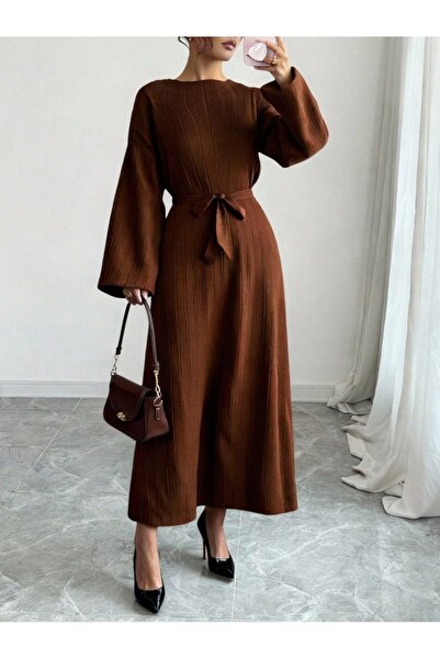 FİFTY ONE Knitwear Belted Long Dress