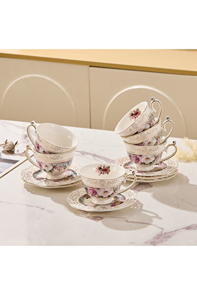 Malooki Set of 6 espresso cups with 6 round porcelain saucers 90 ml - elegant...